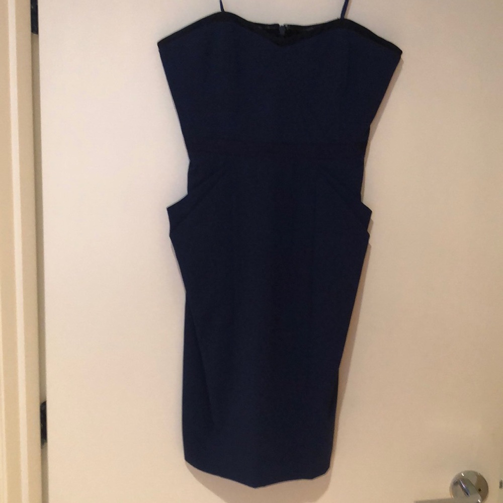 Blue strapless cocktail dress